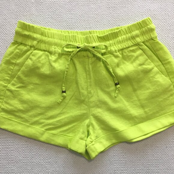 Neon Yellow Linen Waistband Shorts with String Tie - Picture 1 of 2